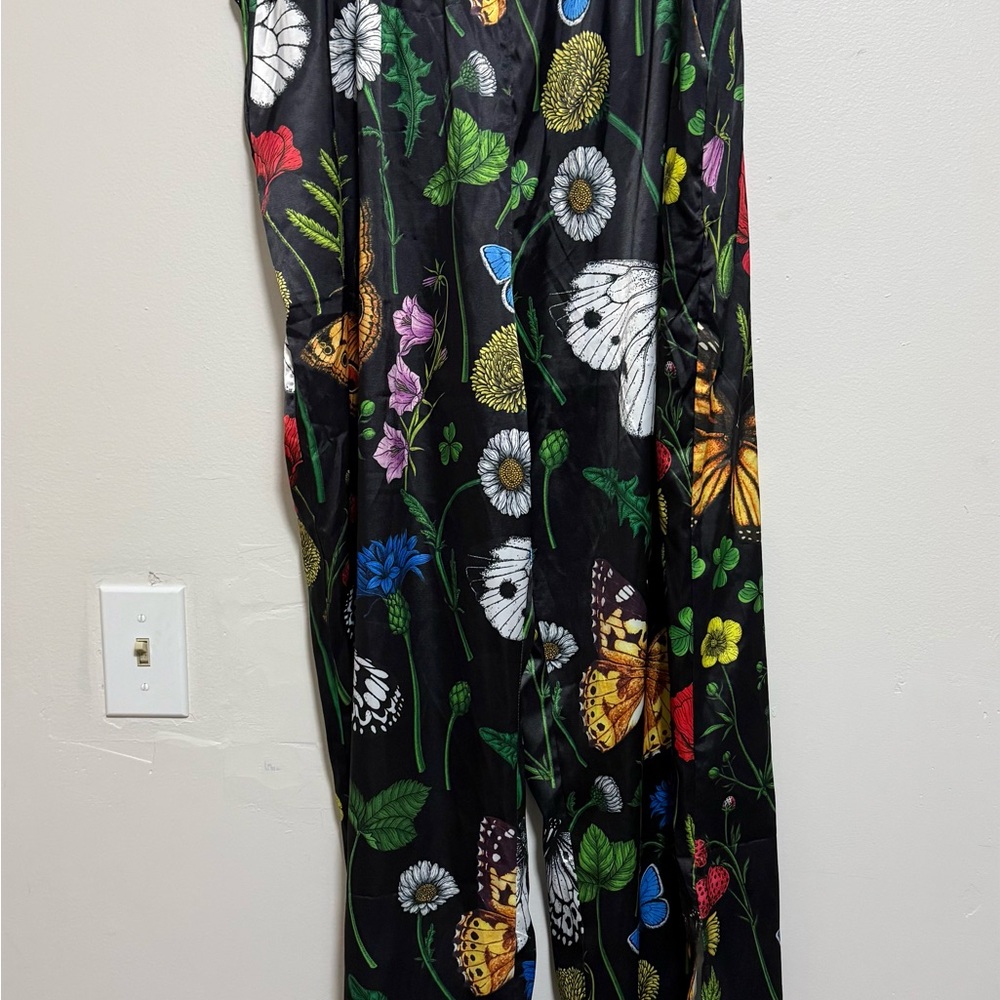 Dressed in LALA Floral and Butterfly Print Black Playsuit Pants